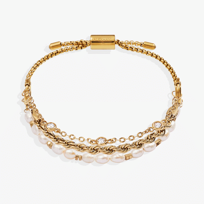 Crystal + Pearl Stranded Bracelet Set by ALEX AND ANI, gold-tone multi-strand chain with pearls on Tampa Home & Garden Store