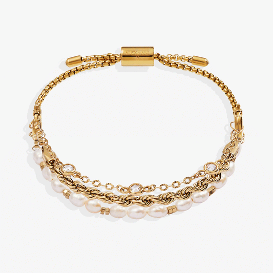 Crystal + Pearl Stranded Bracelet Set by ALEX AND ANI, gold-tone multi-strand chain with pearls on Tampa Home & Garden Store