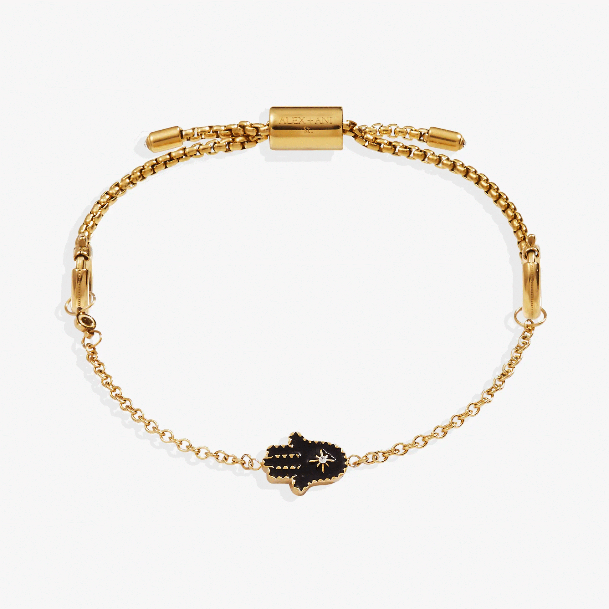 Hamsa Stranded™ Bracelet Set gold chain black enamel Hamsa charm and ALEX AND ANI clasp on Tampa Home & Garden Store