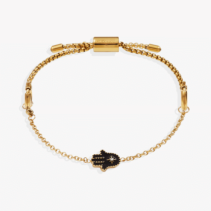 Hamsa Stranded™ Bracelet Set gold chain black enamel Hamsa charm and ALEX AND ANI clasp on Tampa Home & Garden Store