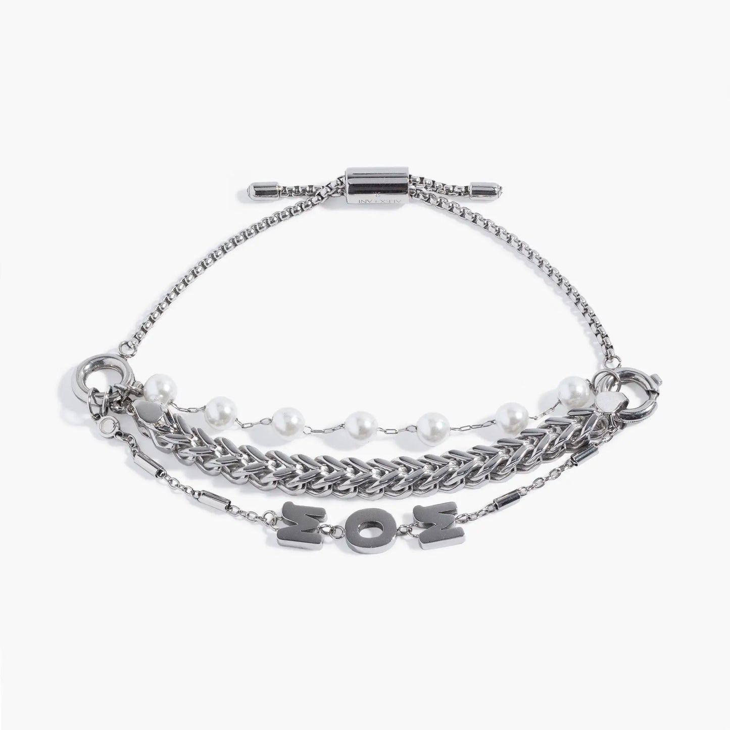 Mom Pearl Stranded bracelet set by ALEX AND ANI, chain with pearls and MOM charms on Tampa Home & Garden Store