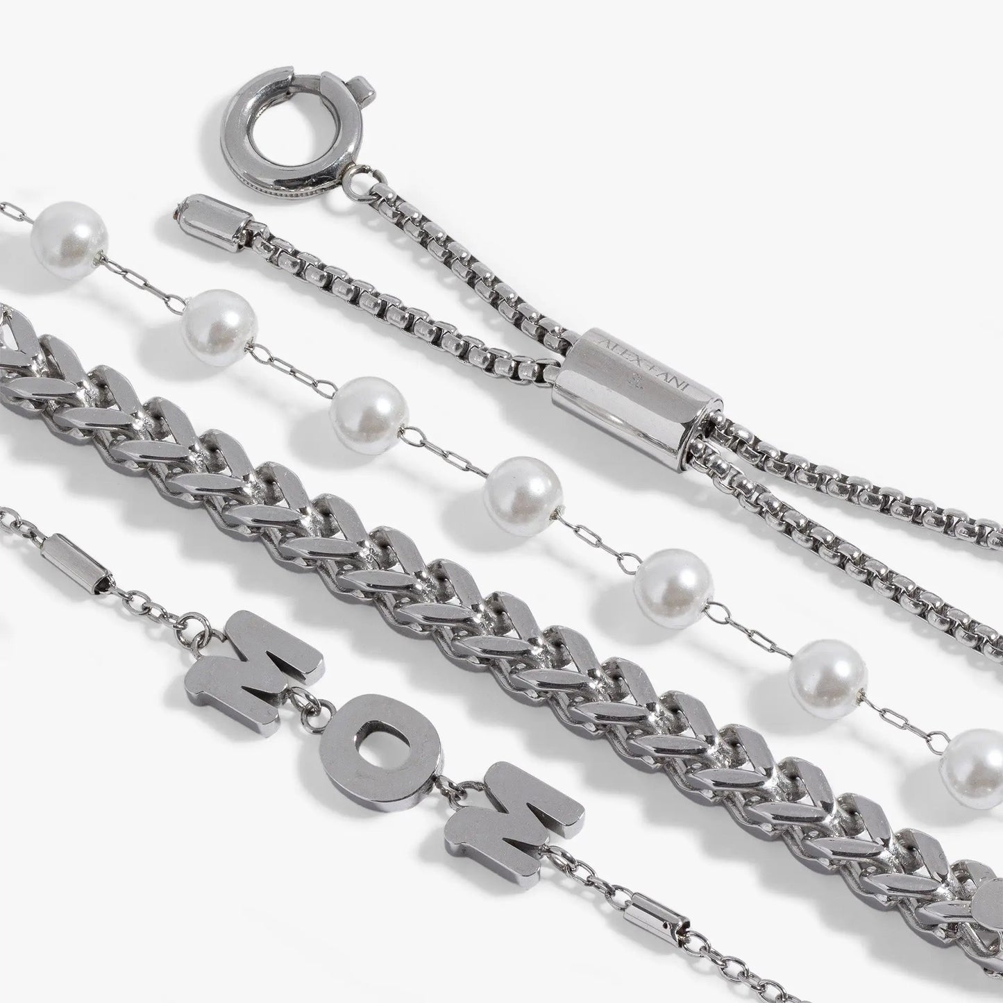 Mom Pearl Stranded Bracelet Set by ALEX AND ANI, silver-tone chains with pearls on Tampa Home & Garden Store