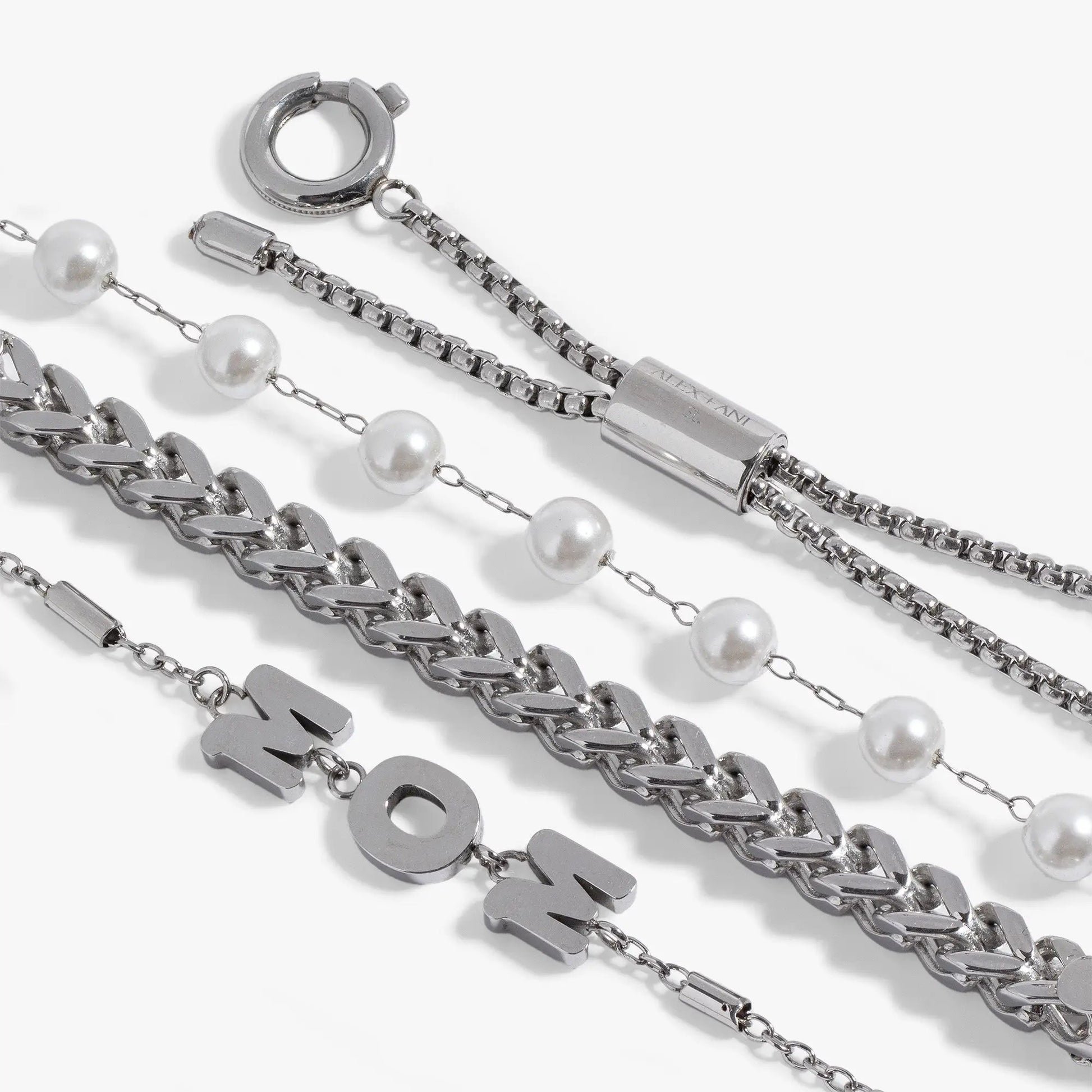 Mom Pearl Stranded Bracelet Set by ALEX AND ANI, silver-tone chains with pearls on Tampa Home & Garden Store