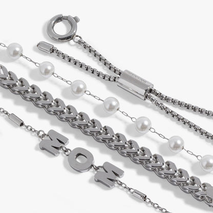 Mom Pearl Stranded Bracelet Set by ALEX AND ANI, silver-tone chains with pearls on Tampa Home & Garden Store