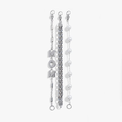 Mom Pearl Stranded Bracelet Set by Alex and Ani, silver chains with pearl beads on Tampa Home & Garden Store