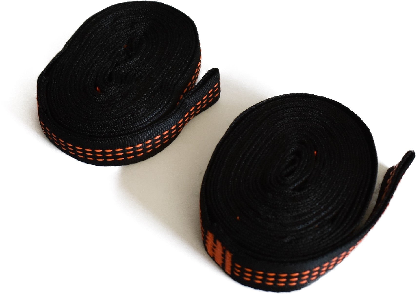 Hammock straps black with orange stitching, River Country Gear, rolled up, two straps on Tampa Home & Garden Store