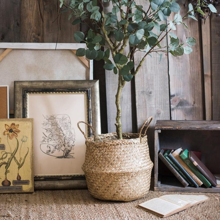 Straw Basket Pop Up Belly Basket by RusticReach, natural woven straw with handles on Tampa Home & Garden Store