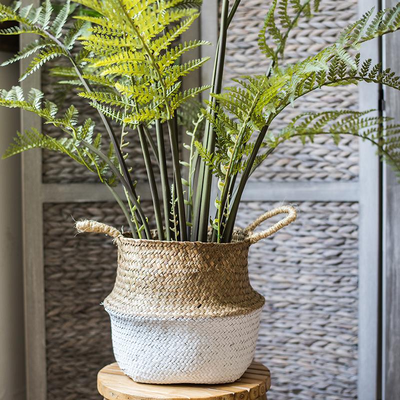 Straw Basket Pop Up Belly Basket by RusticReach, natural white woven with handles on Tampa Home & Garden Store