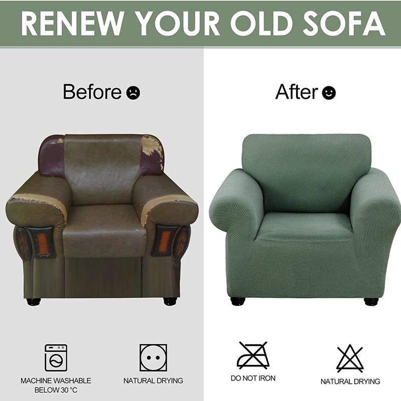 Stretch Armchair Slipcover Stevvex in green fabric washable protector on Tampa Home & Garden Store