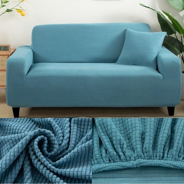 Stretch Armchair Slipcover in blue waffle-knit fabric by Stevvex for living room sofa on Tampa Home & Garden Store