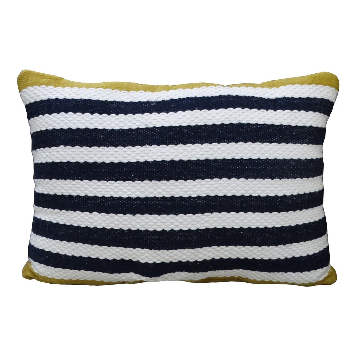 Vibhsa navy and white striped indoor outdoor pillow 14x20 with mustard trim on Tampa Home & Garden Store