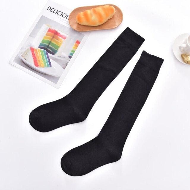 Stevvex black thigh-high stockings pair, long casual tube socks for girls hosiery on Tampa Home & Garden Store
