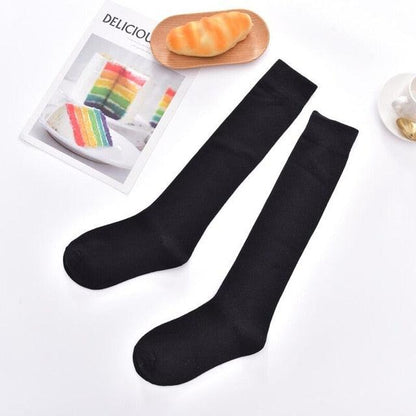 Stevvex black thigh-high stockings pair, long casual tube socks for girls hosiery on Tampa Home & Garden Store