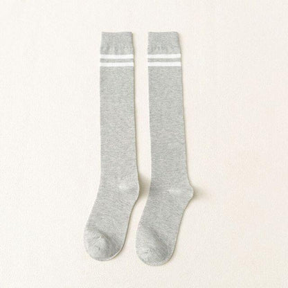 Stevvex striped long warm thigh-high stockings grey pair with white stripes Hosiery on Tampa Home & Garden Store