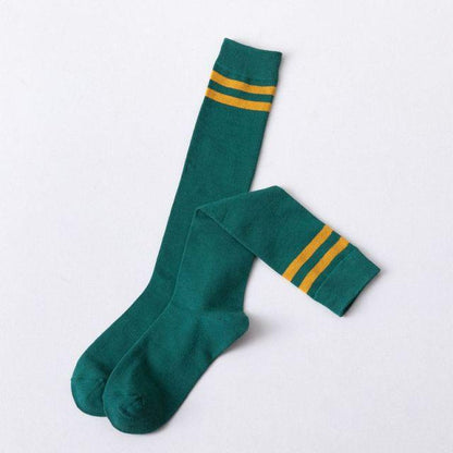 Striped long warm thigh high stockings teal with yellow stripes by Stevvex hosiery on Tampa Home & Garden Store