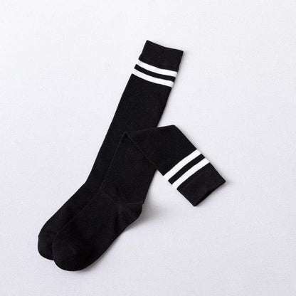 Thigh high stockings Stevvex striped black with white top bands, casual hosiery for girls on Tampa Home & Garden Store