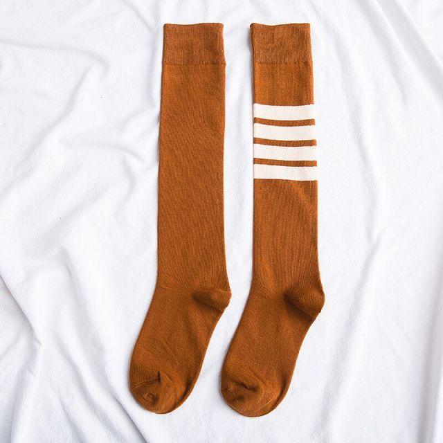Stevvex brown striped thigh-high stockings, knit hosiery, 2-pack on Tampa Home & Garden Store