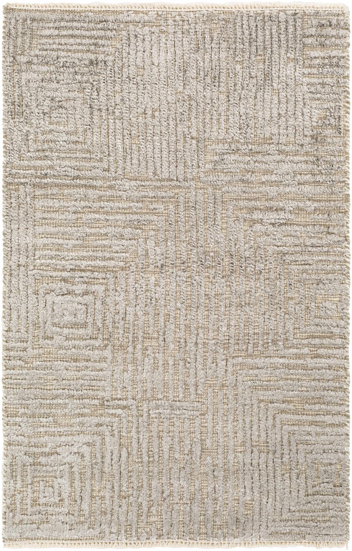 Struie Area Rug by Boutique Rugs, beige textured rug with geometric border pattern, plush pile on Tampa Home & Garden Store