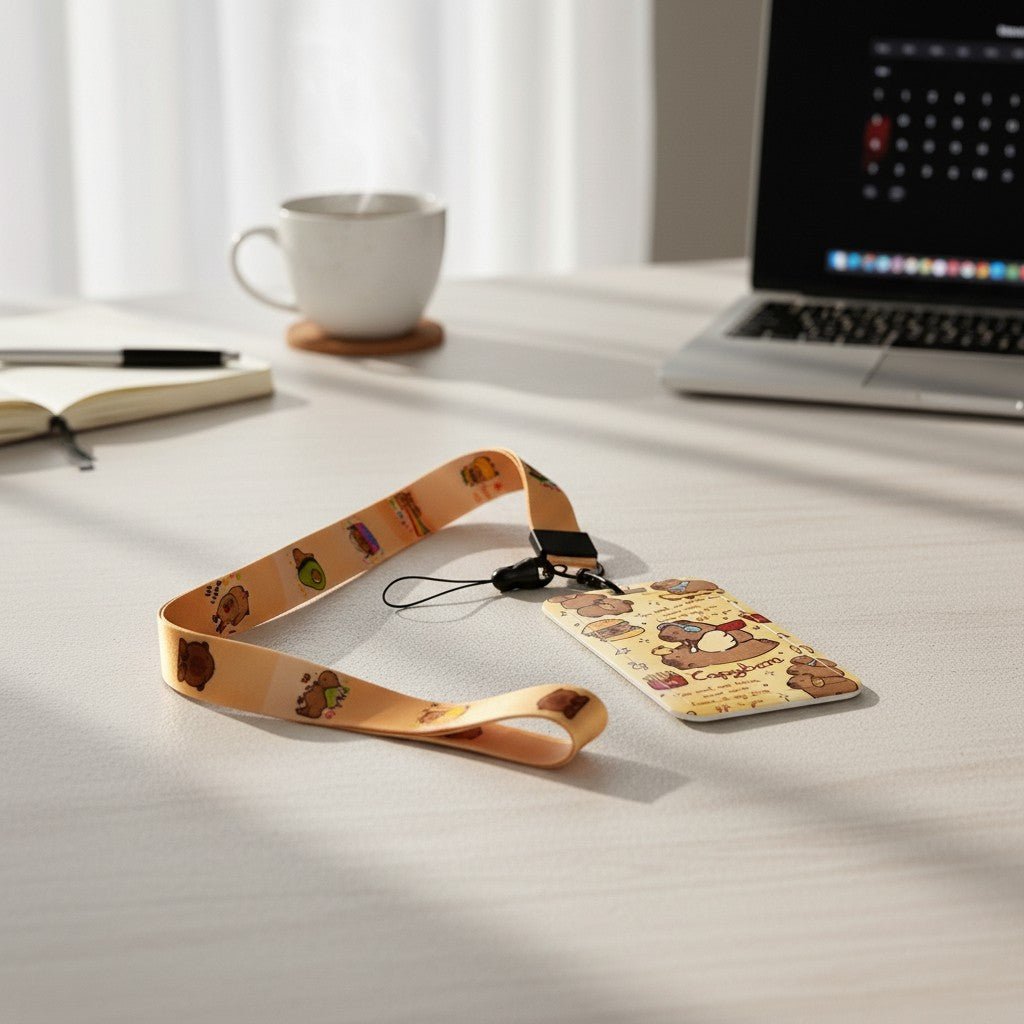 Capybara ID card holder with peach lanyard and playful capybara design on Tampa Home & Garden Store