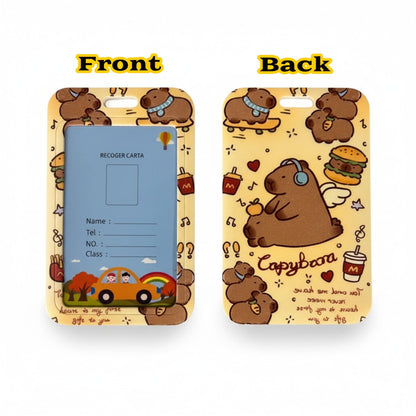 Capybara ID Card Holder by Shaketea front blue card inserted back beige capybara pattern on Tampa Home and Garden Store