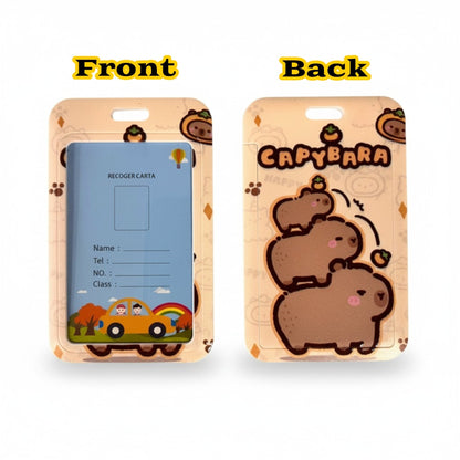 Capybara ID Card Holder by Shaketea, beige badge with cute capybara art; front blue ID card on Tampa Home & Garden Store