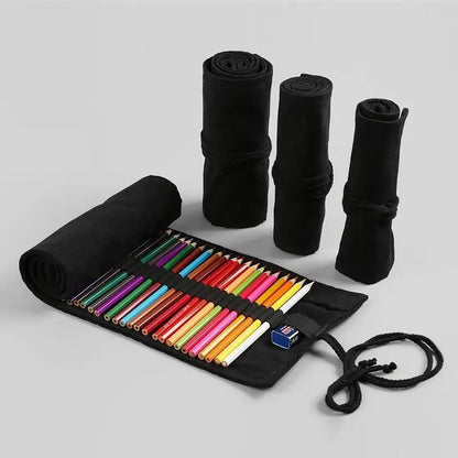 Stevvex black roll-up pencil case with pencils in a drawstring closure on Tampa Home & Garden Store
