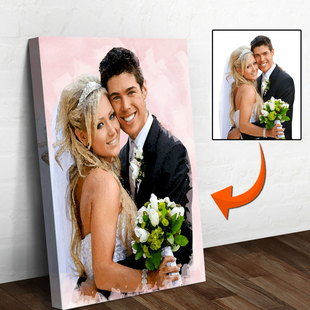Couple Watercolor Sign II canvas print, two-canvas set, wedding portrait with pink backdrop on Tampa Home & Garden Store