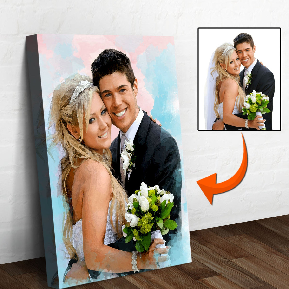 Couple Watercolor Sign II canvas print with pink and blue background Tailored Canvases on Tampa Home & Garden Store