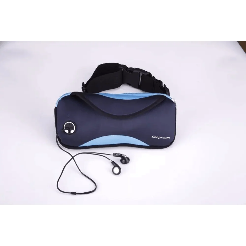 Stylish neoprene waterproof fanny bag navy with blue accents, strap, Soopream earphones included on Tampa Home & Garden Store