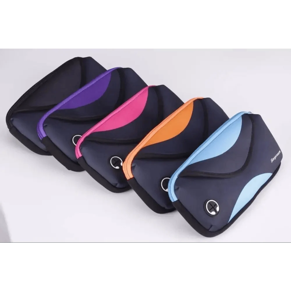 Stevvex neoprene waterproof fanny bag set of five in navy with purple, pink, orange and blue trims on Tampa Home & Garden Store