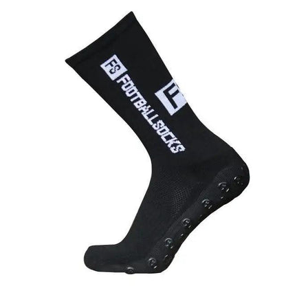 Stevvex black cotton athletic sock for men with anti-slip grip dots and Football Socks branding on Tampa Home & Garden Store
