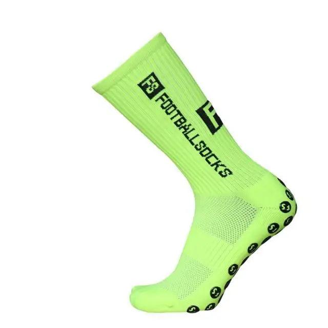 Football socks Stevvex neon green with anti-slip grip and breathable knit on Tampa Home & Garden Store