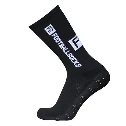 Stevvex black cotton athletic sock with anti-slip grip dots and FOOTBALLSOCKS branding for men on Tampa Home & Garden Store