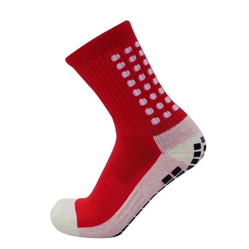 Stevvex red athletic sock with white polka dot pattern, breathable cotton, anti-slip grip sole for men on Tampa Home & Garden Store
