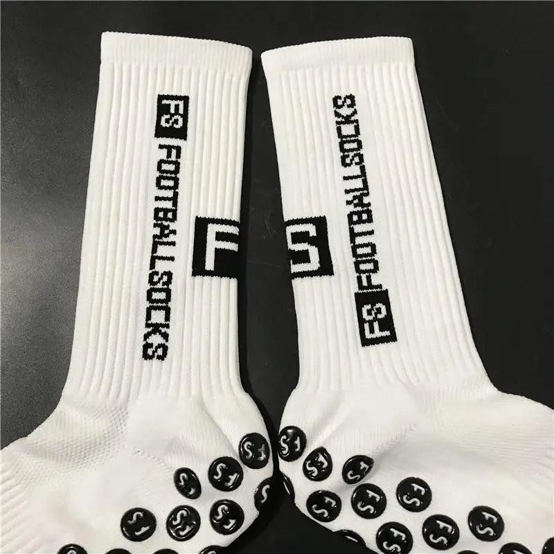 Football socks pair white cotton anti-slip grip Stevvex branding on Tampa Home & Garden Store
