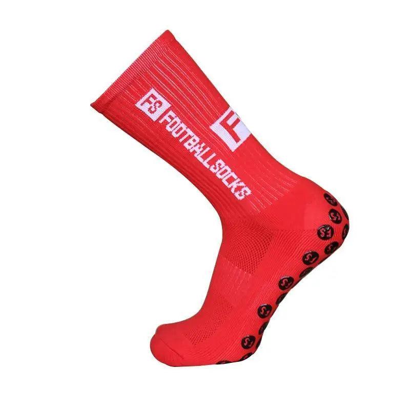 Red anti-slip soccer socks with grip dots on sole, cotton athletic socks for men on Tampa Home & Garden Store