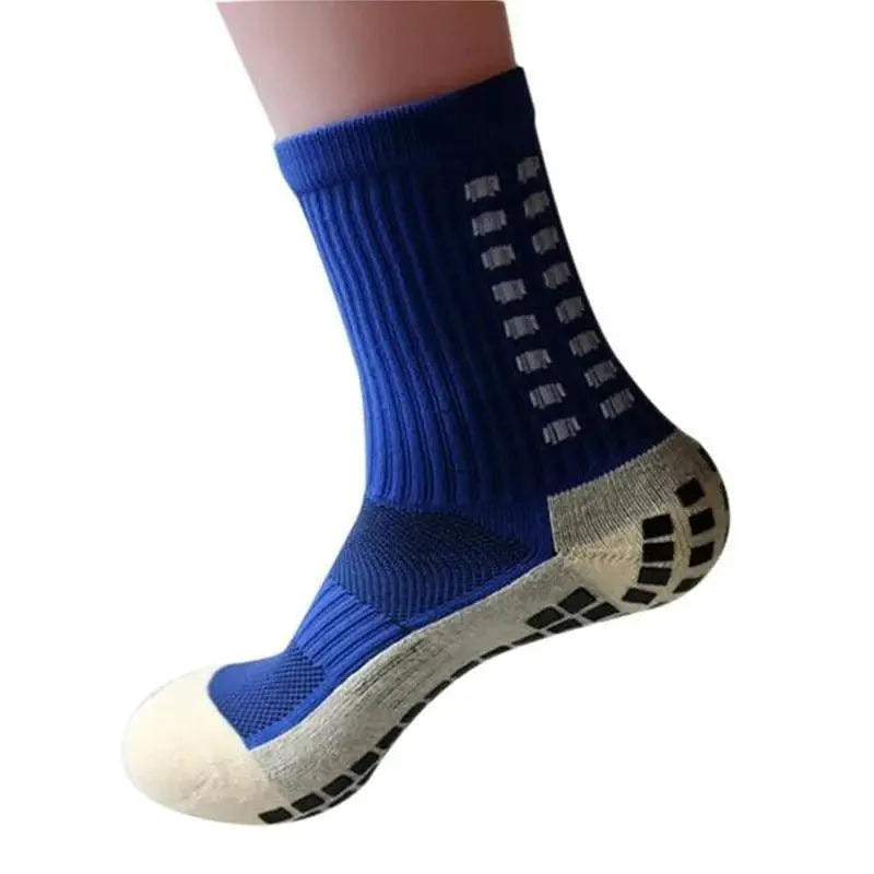 Stevvex athletic anti-slip soccer socks blue knit with grip sole for men on Tampa Home & Garden Store