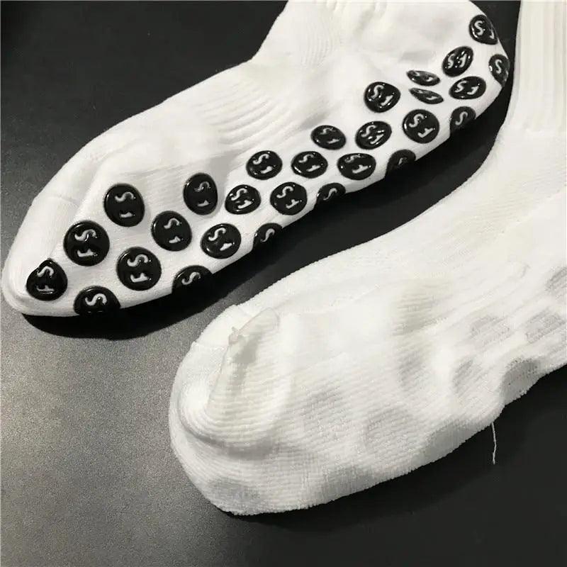 Stevvex athletic socks white cotton soccer socks with black anti-slip grip dots on the sole on Tampa Home & Garden Store