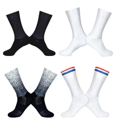 Stylish cycling socks for men anti-slip seamless four pairs in black white speckled striped tops on Tampa Home & Garden Store