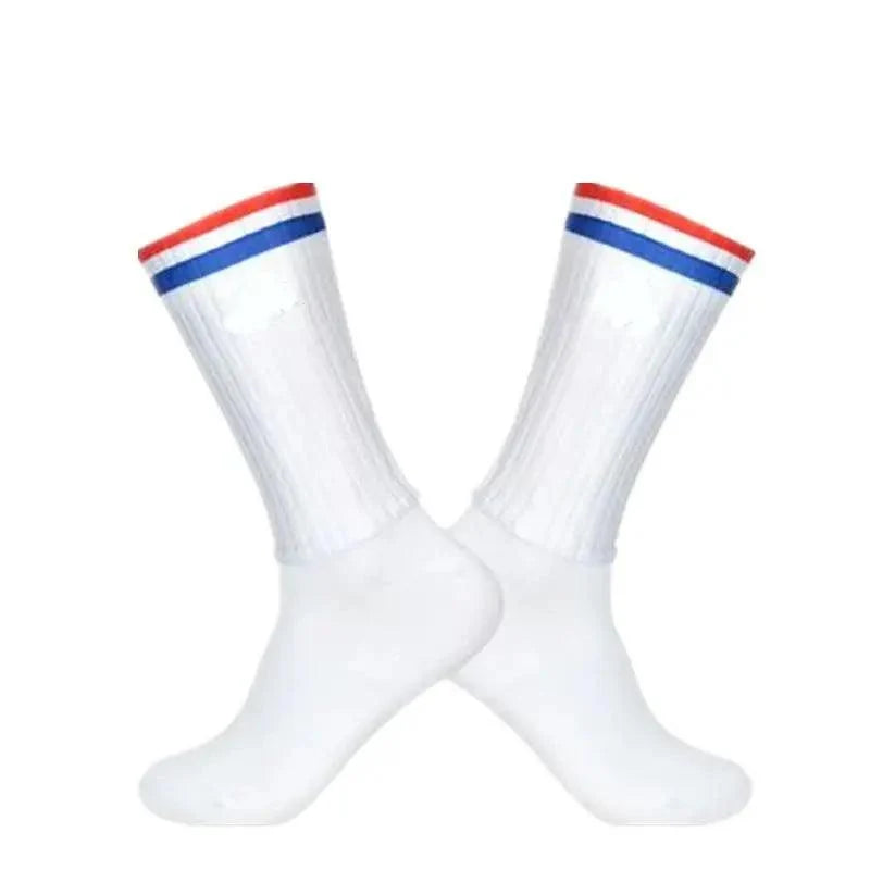 Cycling socks for men, white breathable socks with red/blue striped cuffs, 2-pack on Tampa Home & Garden Store