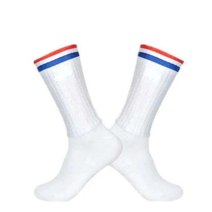 Cycling socks for men, white breathable socks with red/blue striped cuffs, 2-pack on Tampa Home & Garden Store