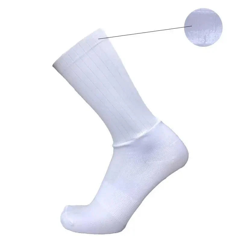 Athletic cycling sock Stevvex white knee-high with ribbed cuff and breathable fabric on Tampa Home & Garden Store