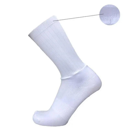 Athletic cycling sock Stevvex white knee-high with ribbed cuff and breathable fabric on Tampa Home & Garden Store