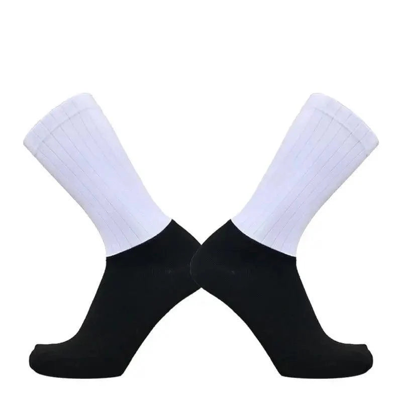 Stevvex cycling socks white cuff black foot; pair, anti-slip seamless on Tampa Home & Garden Store