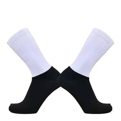 Stevvex cycling socks white cuff black foot; pair, anti-slip seamless on Tampa Home & Garden Store