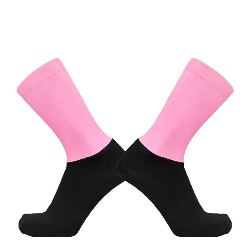 Stevvex breathable cycling socks, pink cuffs with black soles, anti slip seamless socks on Tampa Home & Garden Store