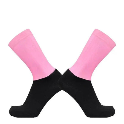 Stevvex breathable cycling socks, pink cuffs with black soles, anti slip seamless socks on Tampa Home & Garden Store