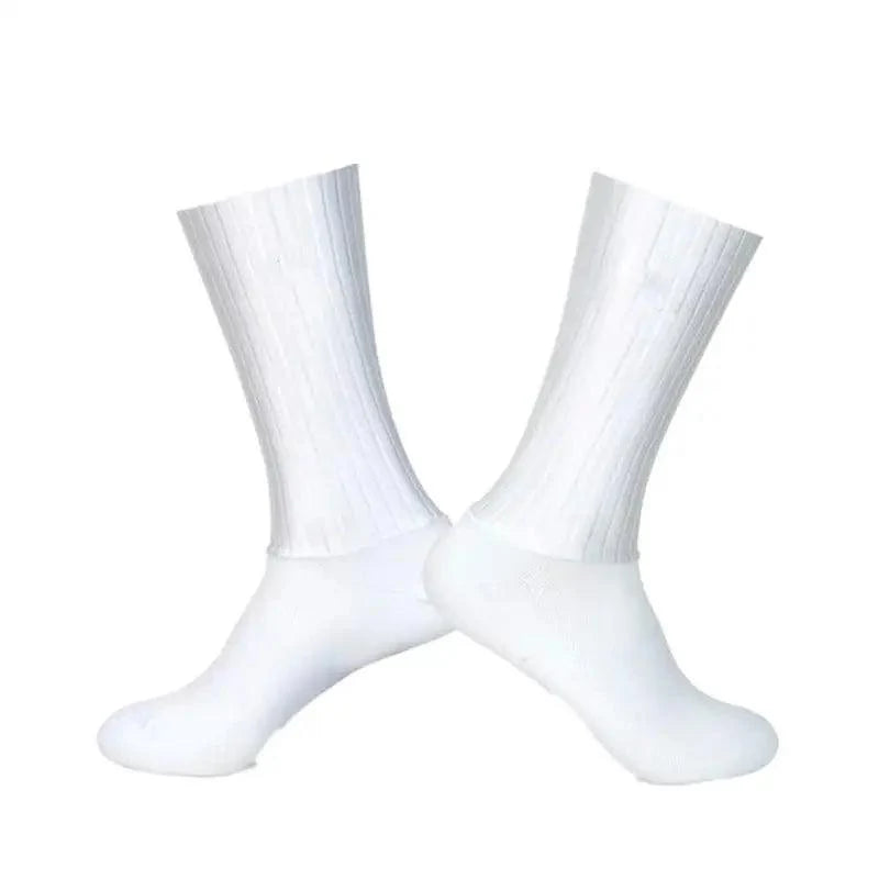 Stevvex men's knee-high white sock pair, breathable ribbed seamless anti-slip cycling socks on Tampa Home & Garden Store