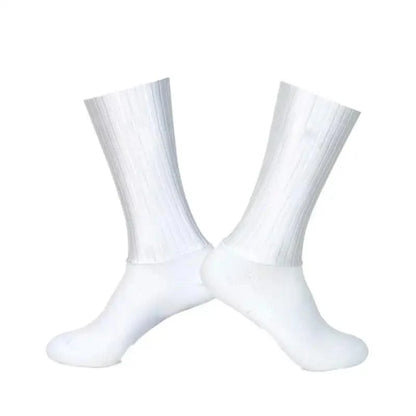 Stevvex men's knee-high white sock pair, breathable ribbed seamless anti-slip cycling socks on Tampa Home & Garden Store