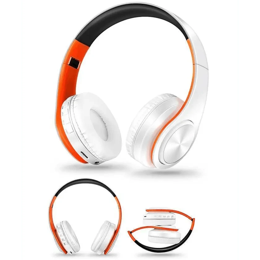 Stevvex over-ear wireless headphones white/orange foldable stereo headset for mobile PC on Tampa Home & Garden Store